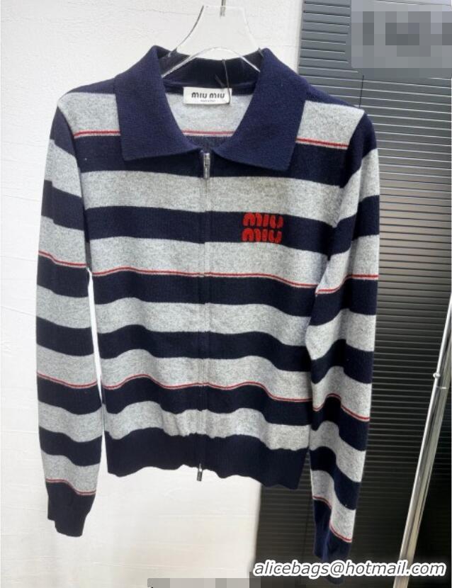 ​Luxury Discount Miu Miu Striped Cardigan MM011317 Grey/Blue 2026