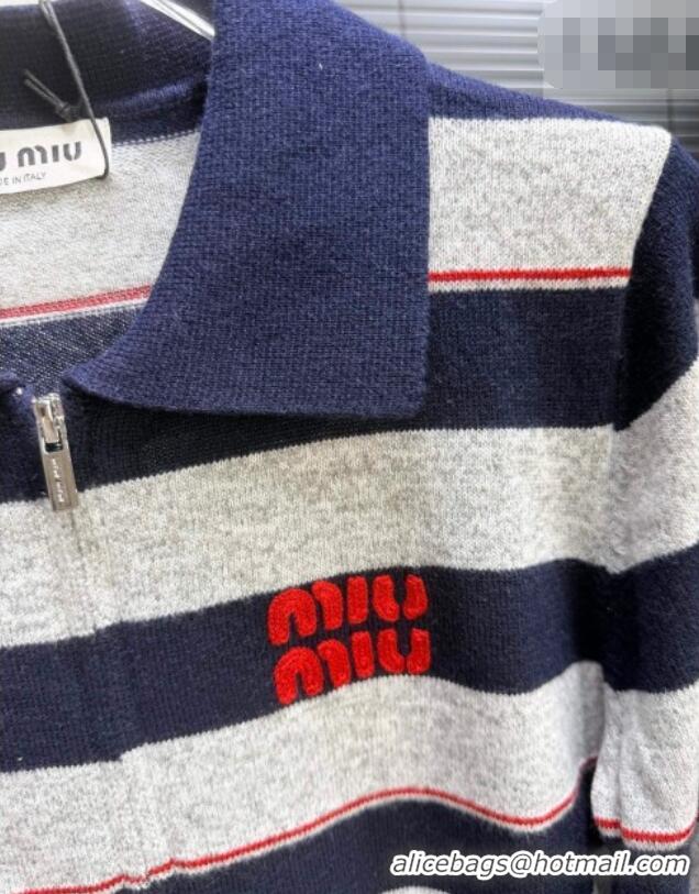 ​Luxury Discount Miu Miu Striped Cardigan MM011317 Grey/Blue 2026