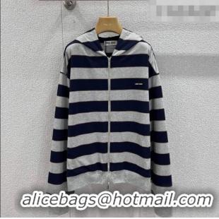 ​Good Looking Miu Miu Cotton Striped Cardigan MM011318 Grey/Blue 2026