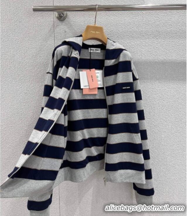 ​Good Looking Miu Miu Cotton Striped Cardigan MM011318 Grey/Blue 2026