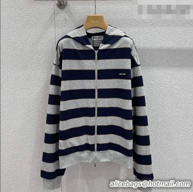 ​Good Looking Miu Miu Cotton Striped Cardigan MM011318 Grey/Blue 2026