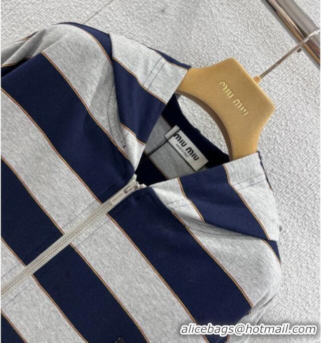 ​Good Looking Miu Miu Cotton Striped Cardigan MM011318 Grey/Blue 2026