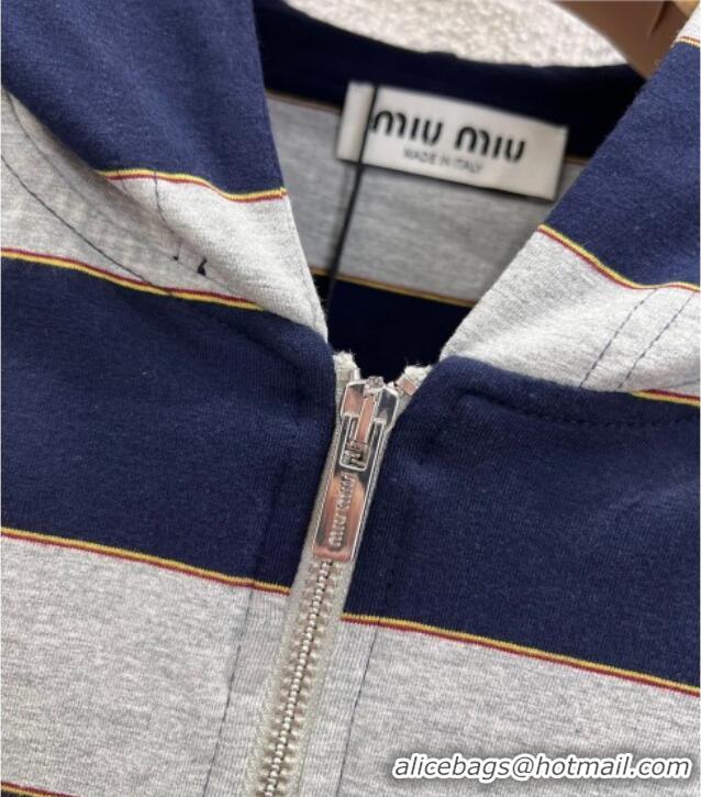 ​Good Looking Miu Miu Cotton Striped Cardigan MM011318 Grey/Blue 2026