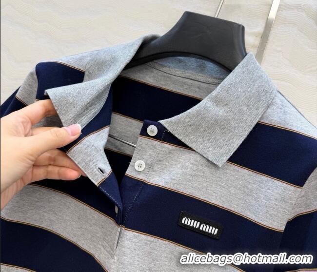 Top Grade Miu Miu Striped Polo T-Shirt MM011317 Grey/Blue 2026