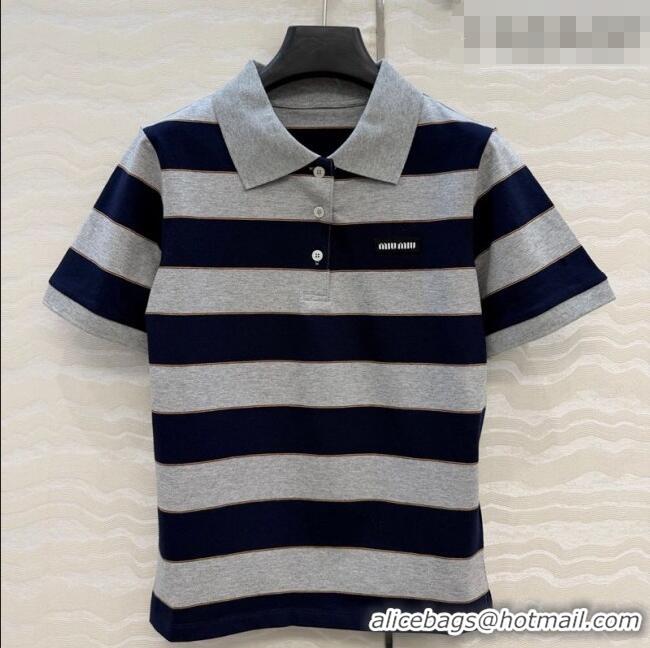 Top Grade Miu Miu Striped Polo T-Shirt MM011317 Grey/Blue 2026