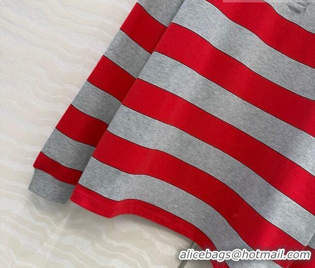 Big Discount Miu Miu Cotton Striped Polo Shirt MM011319 Grey/Red 2026