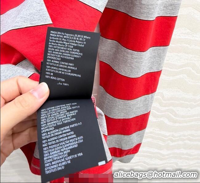 Big Discount Miu Miu Cotton Striped Polo Shirt MM011319 Grey/Red 2026