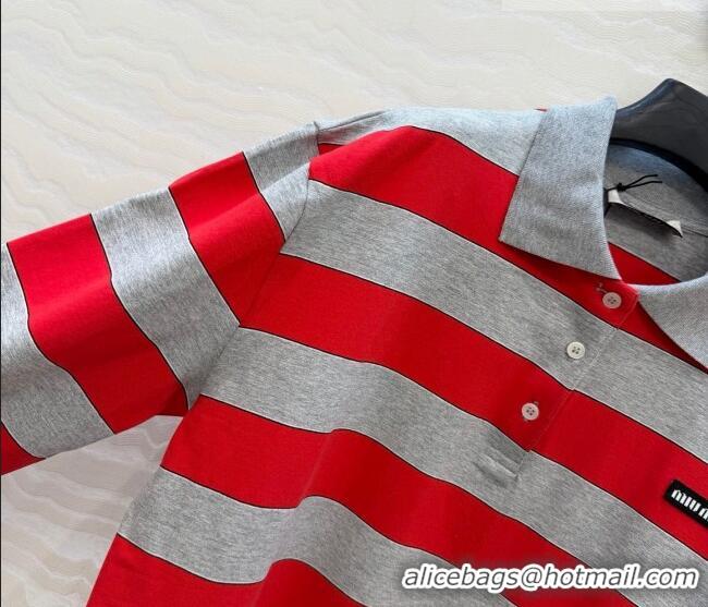Big Discount Miu Miu Cotton Striped Polo Shirt MM011319 Grey/Red 2026