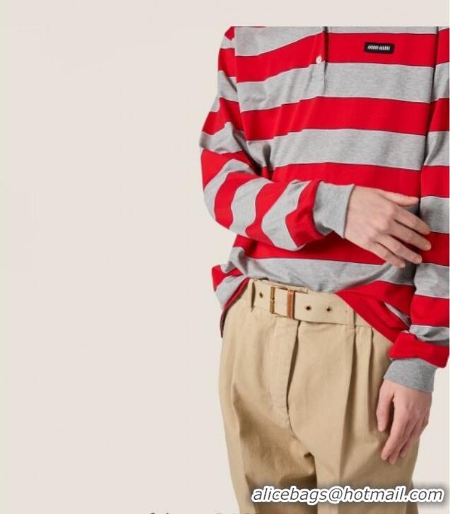 Big Discount Miu Miu Cotton Striped Polo Shirt MM011319 Grey/Red 2026