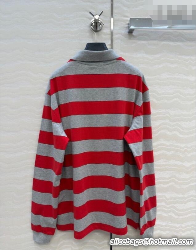Big Discount Miu Miu Cotton Striped Polo Shirt MM011319 Grey/Red 2026