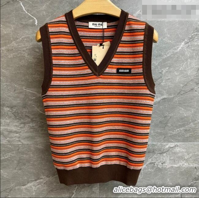 Best Luxury Miu Miu Wool Striped Vest MM011320 Red/Multicolor 2026
