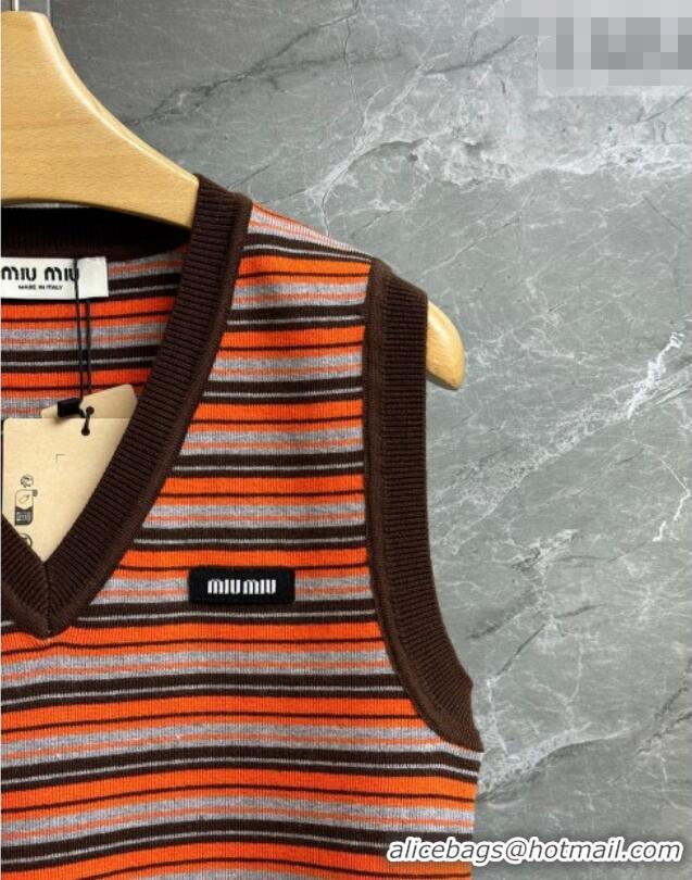 Best Luxury Miu Miu Wool Striped Vest MM011320 Red/Multicolor 2026