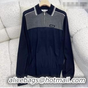 ​Grade Design Miu Miu Satin and Cotton Polo Shirt MM011321 Grey/Blue 2026