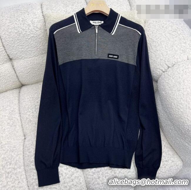 ​Grade Design Miu Miu Satin and Cotton Polo Shirt MM011321 Grey/Blue 2026