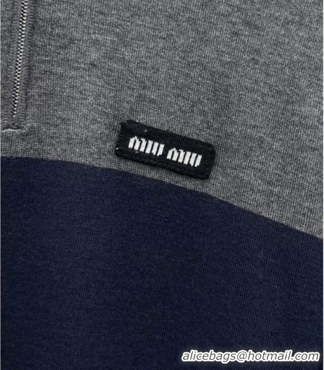 ​Grade Design Miu Miu Satin and Cotton Polo Shirt MM011321 Grey/Blue 2026