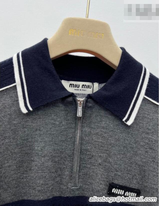​Grade Design Miu Miu Satin and Cotton Polo Shirt MM011321 Grey/Blue 2026