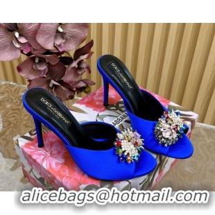 Best Grade Dolce & Gabbana Satin Heel Slides Sandal 10cm with Strass DG121104 Blue 2026