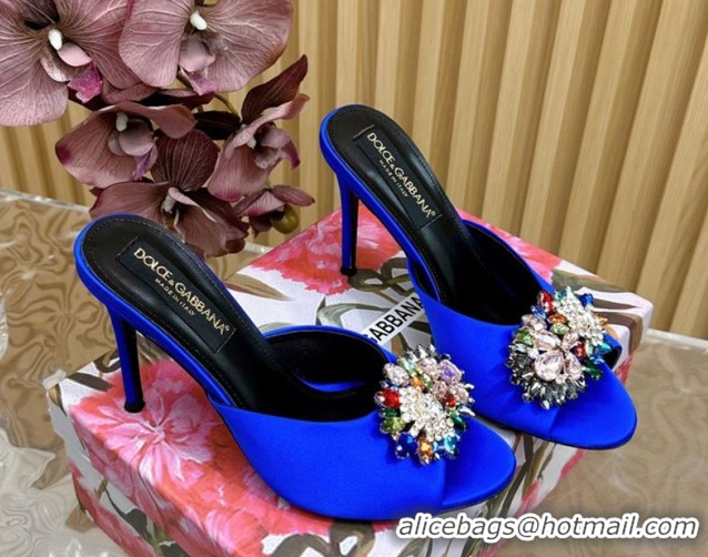 Best Grade Dolce & Gabbana Satin Heel Slides Sandal 10cm with Strass DG121104 Blue 2026