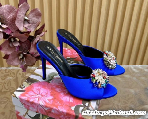 Best Grade Dolce & Gabbana Satin Heel Slides Sandal 10cm with Strass DG121104 Blue 2026