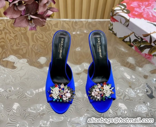 Best Grade Dolce & Gabbana Satin Heel Slides Sandal 10cm with Strass DG121104 Blue 2026