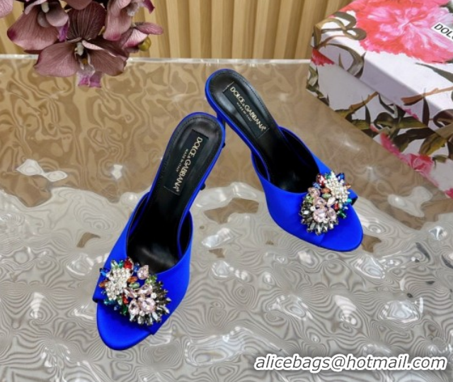 Best Grade Dolce & Gabbana Satin Heel Slides Sandal 10cm with Strass DG121104 Blue 2026
