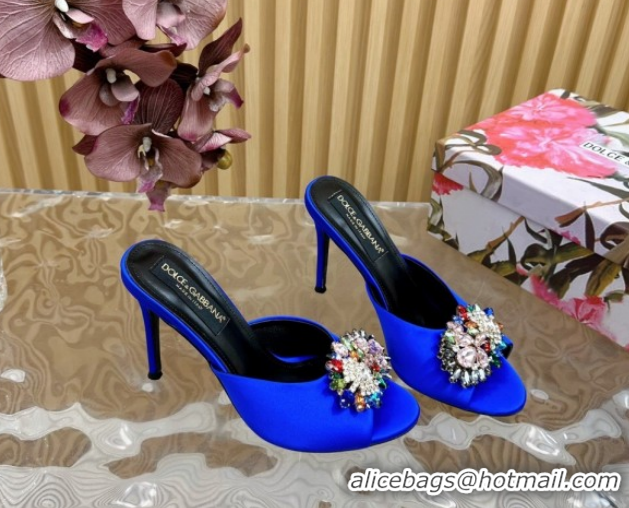 Best Grade Dolce & Gabbana Satin Heel Slides Sandal 10cm with Strass DG121104 Blue 2026