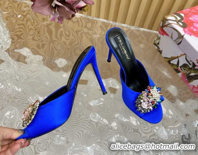 Best Grade Dolce & Gabbana Satin Heel Slides Sandal 10cm with Strass DG121104 Blue 2026