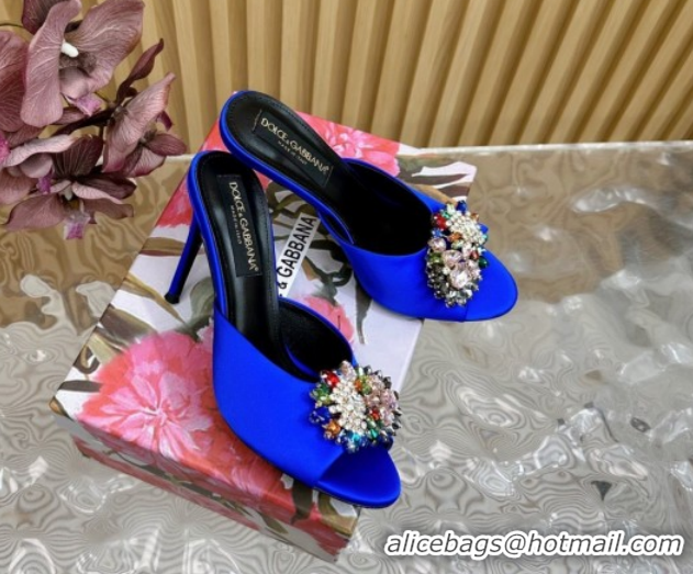 Best Grade Dolce & Gabbana Satin Heel Slides Sandal 10cm with Strass DG121104 Blue 2026