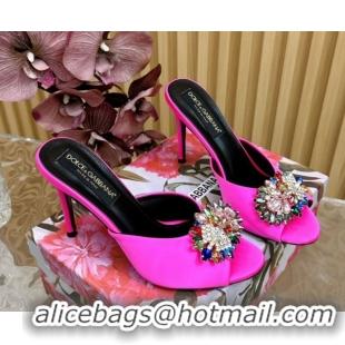 New Cheap Dolce & Gabbana Satin Heel Slides Sandal 10cm with Strass DG121104 Dark Pink 2026
