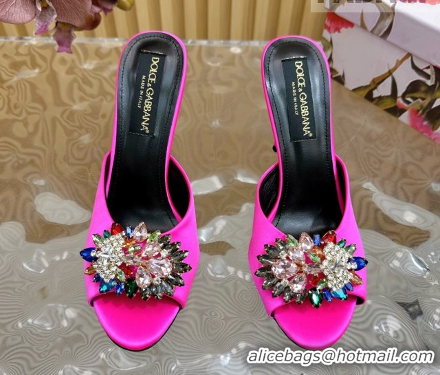 New Cheap Dolce & Gabbana Satin Heel Slides Sandal 10cm with Strass DG121104 Dark Pink 2026