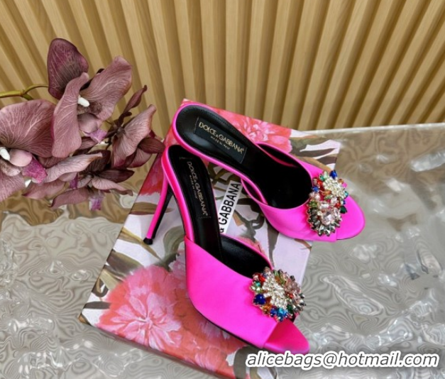 New Cheap Dolce & Gabbana Satin Heel Slides Sandal 10cm with Strass DG121104 Dark Pink 2026