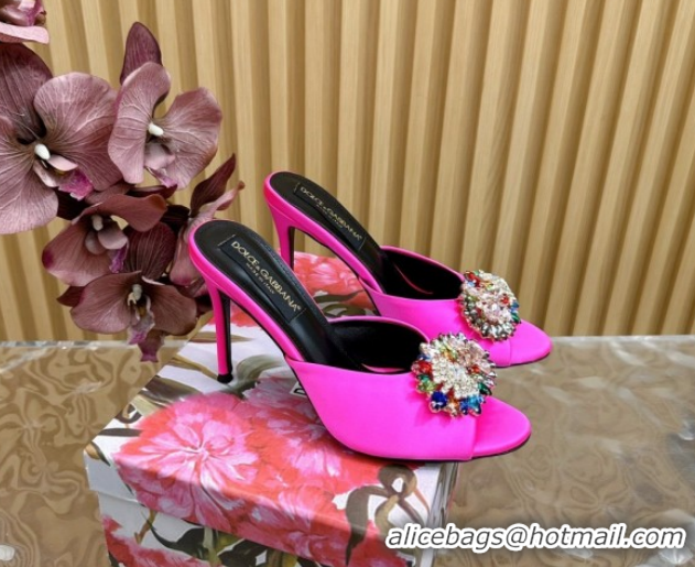 New Cheap Dolce & Gabbana Satin Heel Slides Sandal 10cm with Strass DG121104 Dark Pink 2026