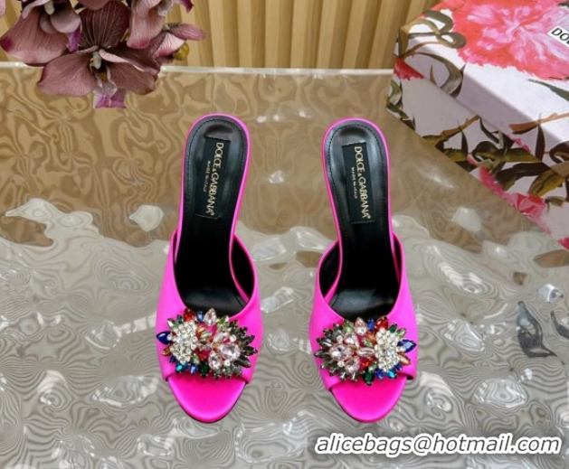 New Cheap Dolce & Gabbana Satin Heel Slides Sandal 10cm with Strass DG121104 Dark Pink 2026