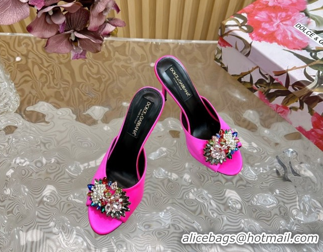 New Cheap Dolce & Gabbana Satin Heel Slides Sandal 10cm with Strass DG121104 Dark Pink 2026