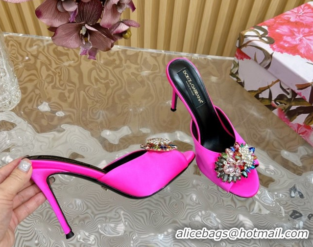 New Cheap Dolce & Gabbana Satin Heel Slides Sandal 10cm with Strass DG121104 Dark Pink 2026