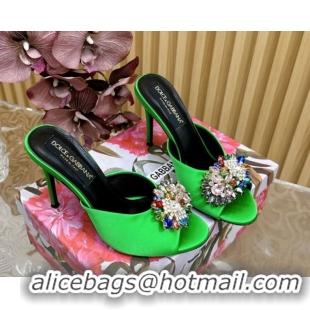 Top Grade Dolce & Gabbana Satin Heel Slides Sandal 10cm with Strass DG121104 Green 2026
