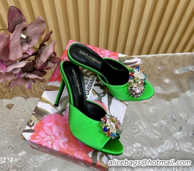 Top Grade Dolce & Gabbana Satin Heel Slides Sandal 10cm with Strass DG121104 Green 2026