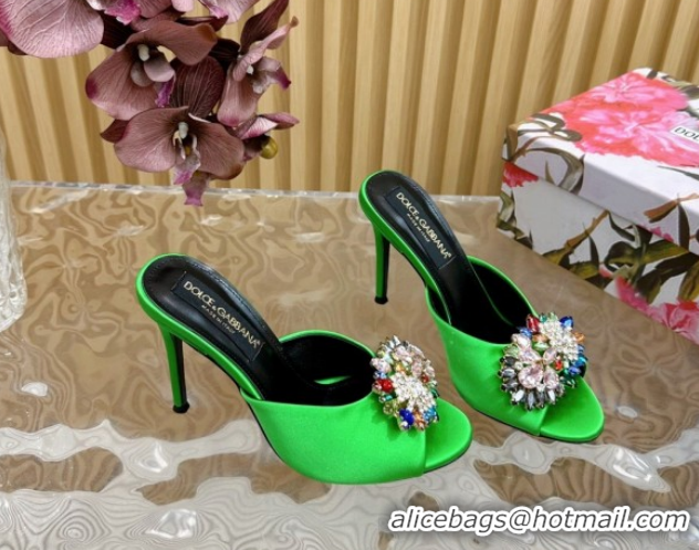 Top Grade Dolce & Gabbana Satin Heel Slides Sandal 10cm with Strass DG121104 Green 2026