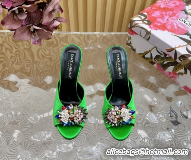 Top Grade Dolce & Gabbana Satin Heel Slides Sandal 10cm with Strass DG121104 Green 2026