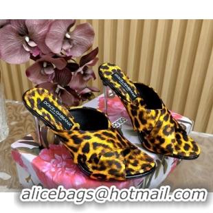 Good Looking Dolce & Gabbana Leopard-print Satin Heel Slides Sandal 10cm with Cross Strap DG121105 Yellow 2026
