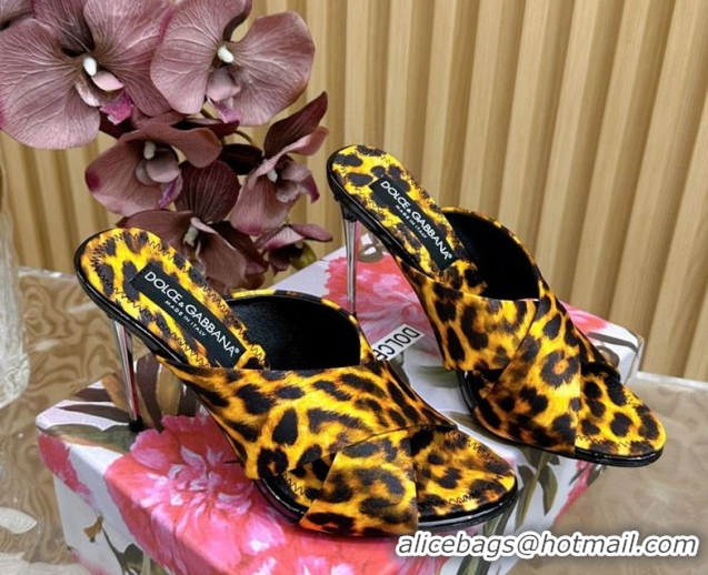 Good Looking Dolce & Gabbana Leopard-print Satin Heel Slides Sandal 10cm with Cross Strap DG121105 Yellow 2026