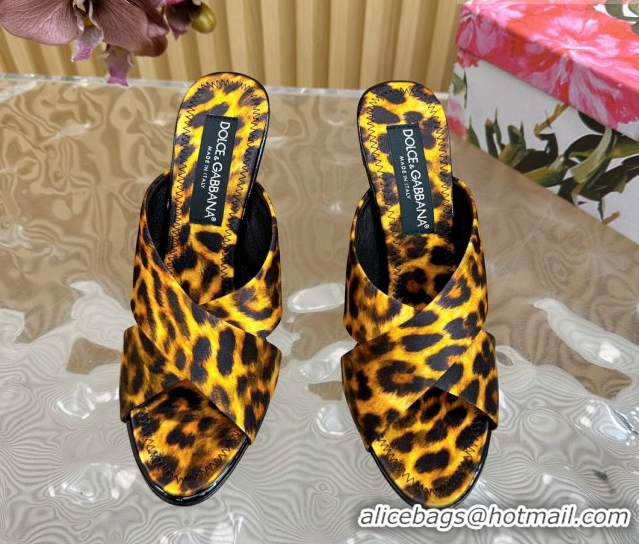 Good Looking Dolce & Gabbana Leopard-print Satin Heel Slides Sandal 10cm with Cross Strap DG121105 Yellow 2026