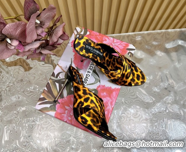 Good Looking Dolce & Gabbana Leopard-print Satin Heel Slides Sandal 10cm with Cross Strap DG121105 Yellow 2026