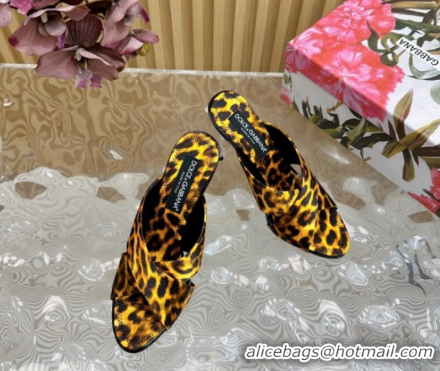 Good Looking Dolce & Gabbana Leopard-print Satin Heel Slides Sandal 10cm with Cross Strap DG121105 Yellow 2026
