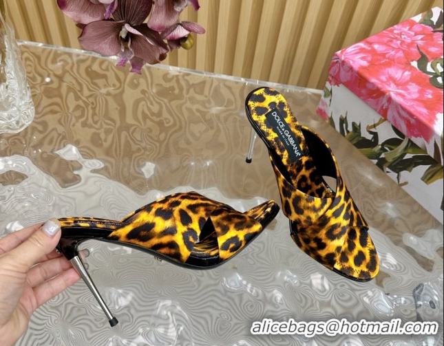Good Looking Dolce & Gabbana Leopard-print Satin Heel Slides Sandal 10cm with Cross Strap DG121105 Yellow 2026