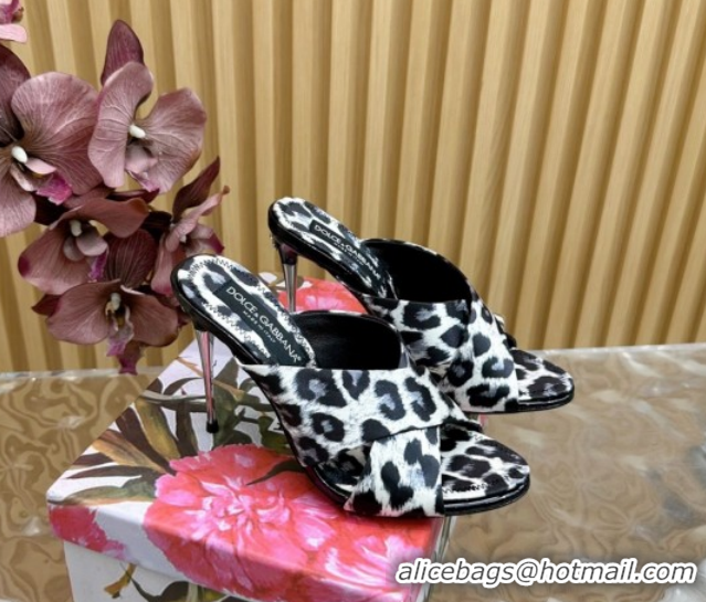 Best Product Dolce & Gabbana Leopard-print Satin Heel Slides Sandal 10cm with Cross Strap DG121105 White/Black 2026