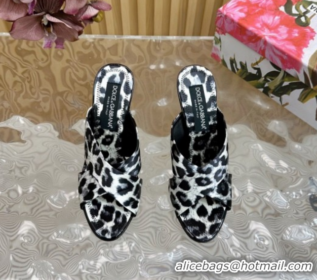 Best Product Dolce & Gabbana Leopard-print Satin Heel Slides Sandal 10cm with Cross Strap DG121105 White/Black 2026