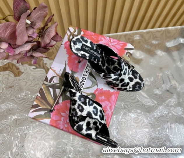Best Product Dolce & Gabbana Leopard-print Satin Heel Slides Sandal 10cm with Cross Strap DG121105 White/Black 2026