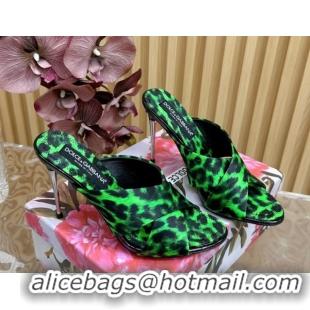 Pretty Style Dolce & Gabbana Leopard-print Satin Heel Slides Sandal 10cm with Cross Strap DG121105 Green 2026