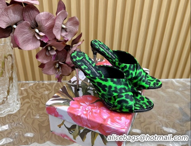 Pretty Style Dolce & Gabbana Leopard-print Satin Heel Slides Sandal 10cm with Cross Strap DG121105 Green 2026